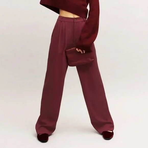 New Reformation Mason Wide Leg Lyocell Trouser Chianti Red 2 $198 - Picture 1 of 7